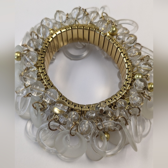 EVC GOLD TONE CLEAR & FROSTED DISCS  EXPANSION CHA CHA BRACELET - Picture 5 of 7
